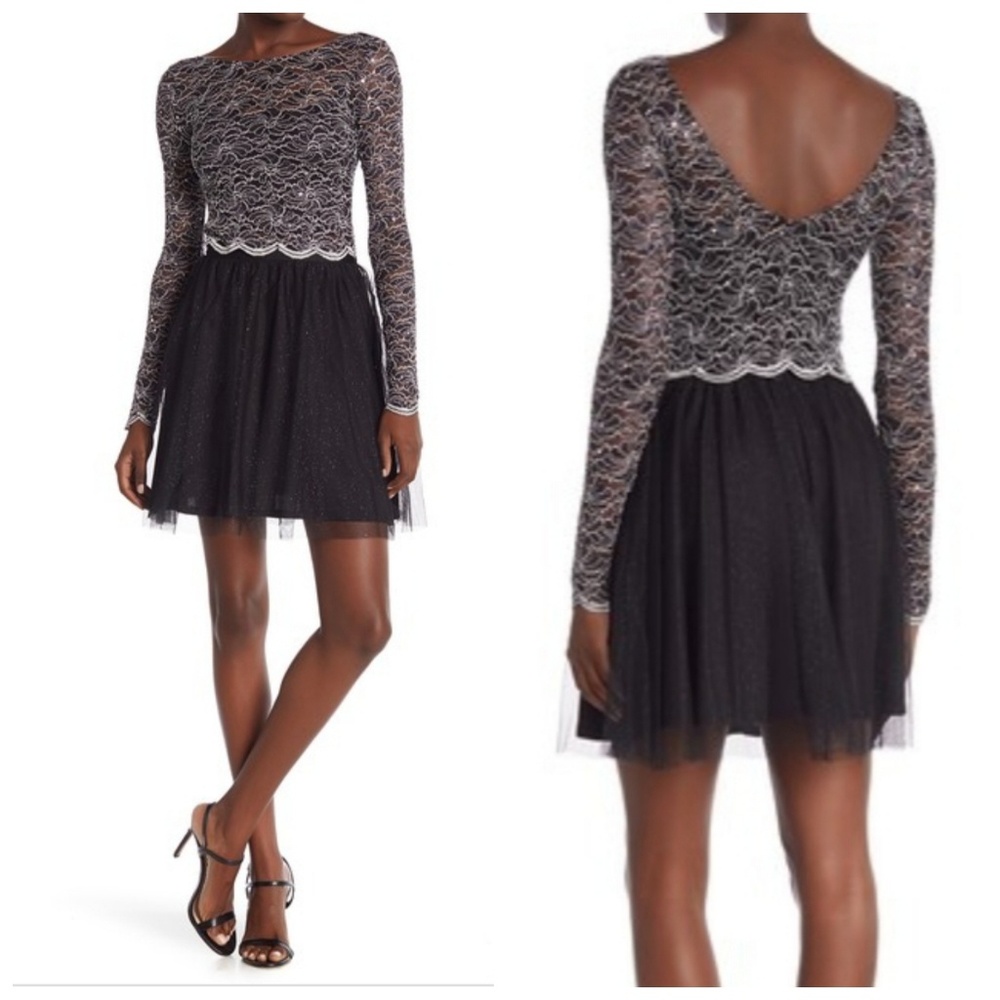Jump Apparel Glitter Embellished Lace Crop Top
